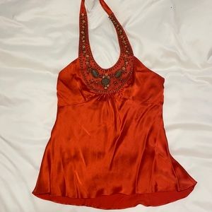 BCBG Silk Halter with Beaded Embellishments Small